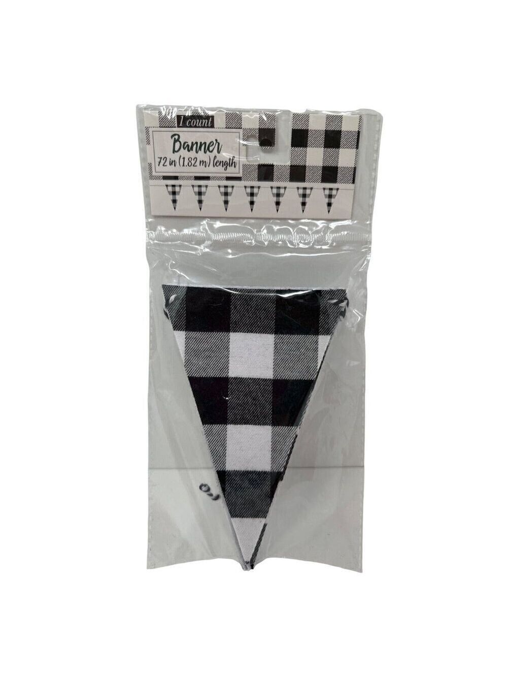 Black White Buffalo Plaid Banner 72in Checkered Triangle Garland Farmhouse Decor